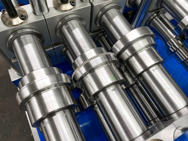 Roll form roll tooling in a production line