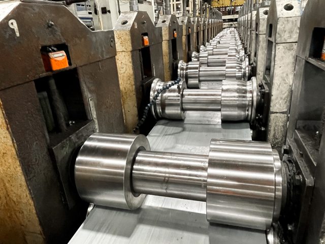 Roll form roll tooling in a production line