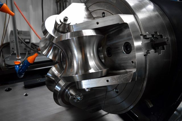 Close-up of a roll unit on an Addison HF tube mill