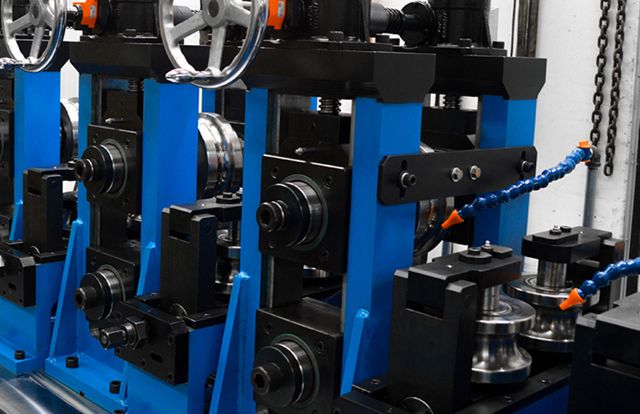 The forming section of an Addison HF tube mill