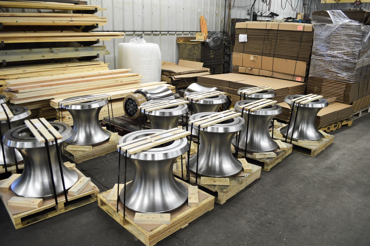 Tube mill roll tooling on pallets in the Addison shop